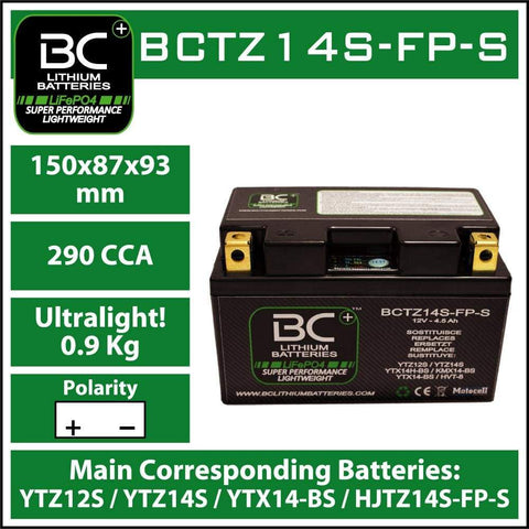 BCTZ14S-FP-S - YTX14-BS | 12V Lithium Battery for Motorcycles 